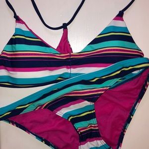multi colored striped bikini